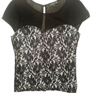 Rampage Y2K Blouse Unconventional Lace Sheer Top Gold Zip Sz M Whimsigoth Fairy